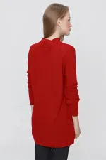 Kadın Kırmızı Önü Pencereli Triko Kazak