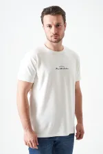 Erkek Ekru Bisiklet Yaka MADE WİTH  Baskılı Modal Tişört