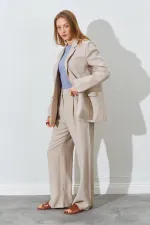 Kadın Taş Blazer Ceketli Palozzo Modal Pantolonlu Takım