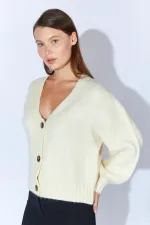 Kadın Krem V Yaka Basic Hırka