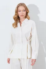 Women's Stone Waist Fitted Shirt with Button Detail