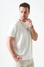 Erkek Ekru Bisiklet Yaka CASUAL  Baskılı Modal Tişört