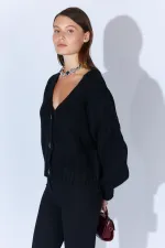 Kadın Siyah V Yaka Basic Hırka