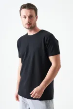 Erkek Siyah Bisiklet Yaka Ottoman Basic Tişört