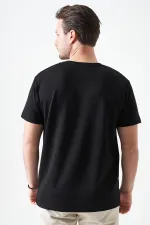 T-shirt noir à col rond en modal pour homme avec imprimé ours origami