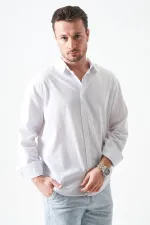Erkek Beyaz Uzun Kol Basic Pamuk Flam Regular Gömlek