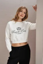 Women's Off-White Resort Paris Print Three-Thread Crop Sweatshirt
