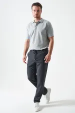 Erkek Antrasit Beli Yarım Lastikli Mendi Örme Jakar Pantolon