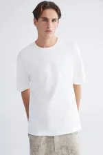 Men's Off-White Crew Neck Modal Basic T-Shirt