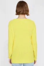 Kadın Sarı V Yaka Yanları Yırtmaçlı Triko Kazak