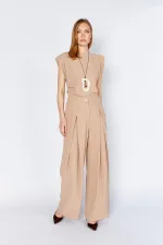 Kadın Vizon 20236 Ön Içe Girmeli Pileli Bol Paça Pantolon