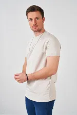 Erkek Bej Kolu Ribanalı İki İp Rahat Kalıp Tişört