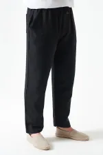 Erkek Siyah Bel Bağlamalı Baggy Müslin Pantolon