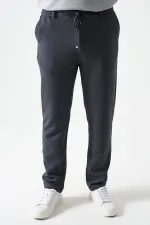 Erkek Antrasit Beli Yarım Lastikli Mendi Örme Jakar Pantolon