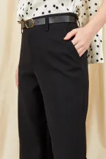 Kadın Siyah 2039 Beli Kemerli Bol Paça Pantolon