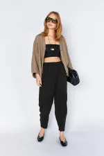Women's Black (5456) Front Stitched Balloon Cut Tencel Pants