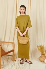Women's Olive Green 164 Raglan Sleeve Tie Hem Blouse and Skirt Modal Set