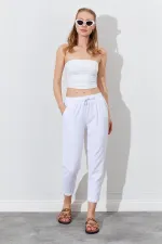Women's White (6813) Gabardine Trousers with Dirty Stitching