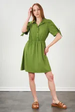 Kadın Petrol Yeşili Kolları Bağlamalı Poplin Elbise