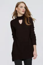 Kadın Kahve Önü Pencereli Triko Kazak