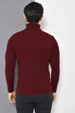 Pull basique à col roulé bordeaux pour homme