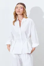 Kadın Kemik Bel Oturtmalı Bel Düğme Detaylı Gömlek