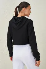 Women's Black Hooded Skirt with Messy Stitching Crop Sweatshirt