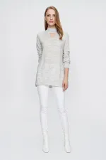 Kadın Gri Önü Pencereli Triko Kazak