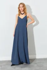 Kadın Antrasit V Yaka Salaş Modal Kumaş Elbise