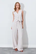 Women's Light Beige Vest with Welt Pockets and Back Detail