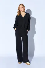 Kadın Siyah Yaka Fermuarlı Dikiş Detaylı Selanik Takım