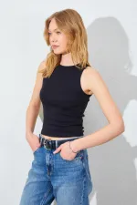 Kadın Siyah (25597) Yüzücü Model Bisiklet Yaka Full Licra Ribana Atlet