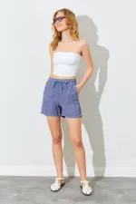 Kadın Gri Önden Cepli Keten Şort