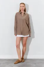 Kadın Toprak Oversize Keten Gömlek