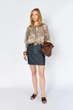 Kadın Rins Yıkama Beli Kemerli Mini Jean Etek