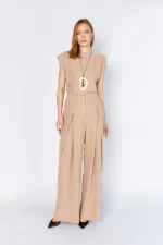 Kadın Vizon 20236 Ön Içe Girmeli Pileli Bol Paça Pantolon