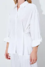 Kadın Kemik Bel Oturtmalı Bel Düğme Detaylı Gömlek