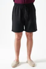 Erkek Siyah Baggy Double Paça Müslin Şort