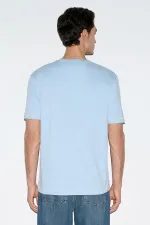 Erkek Mavi Bisiklet Yaka Modal Basic Tişört