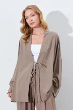 Kadın Toprak Önü İp Bağlamalı Kimone Ceket
