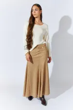 Kadın Bej Içi Mini Etekli Dilimli Tül Etek