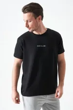 T-shirt noir à col rond en modal pour homme avec imprimé MANFECTUREO