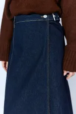 Women's Rinse Wash Side Buckle Wrap Jean Skirt Women's Rinse Wash Side Buckle Wrap Jean Skirt
