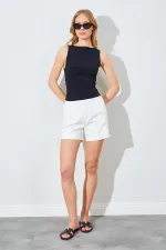 Kadın Siyah Kayık Yaka Yanları Büzgülü Sandy Bluz