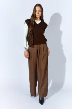 Kadın Kahve V Yakalı Basic Süveter