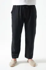 Erkek Siyah Bel Bağlamalı Baggy Müslin Pantolon
