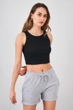 Débardeur sans manches à col rond noir pour femme