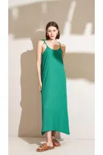 Kadın Zümrüt İp Askılı Rahat Kesim Ruhsel Kumaş Elbise