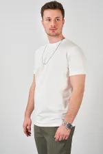 Erkek Ekru Kolu Ribanalı İki İp Rahat Kalıp Tişört