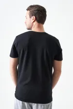 Erkek Siyah Bisiklet Yaka Ottoman Basic Tişört
